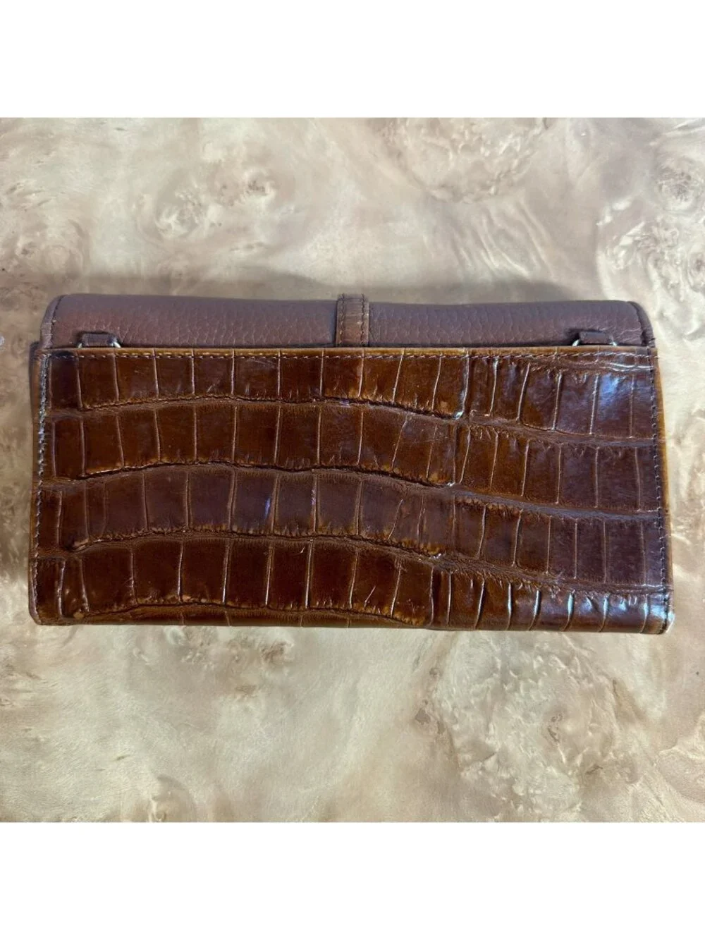 Brighton Brown Leather Croc Embossed Heart Charm Organizer Wallet